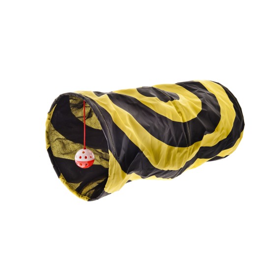 Tunnel Fluo Pet Toy – Jeu interactif avec balle suspendue – Design jaune et noir – Polyester durable