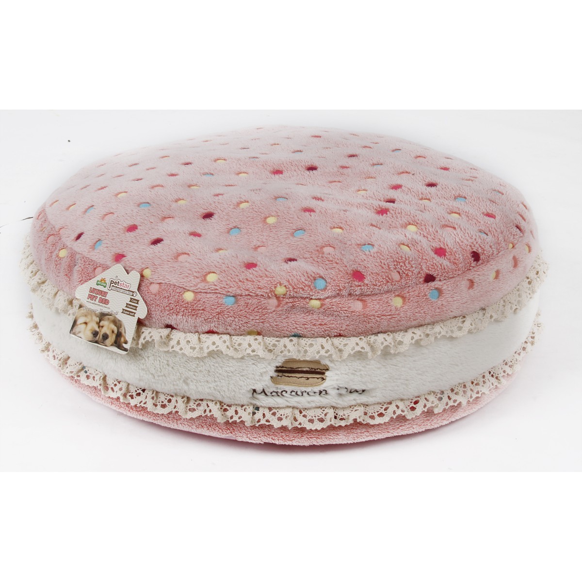 Macarons moelleux 3 pièces – Paniers en polyester pour animaux de compagnie, confort et détente – Coussins ronds portables