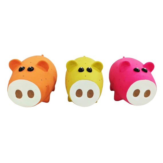 Fluo Latex Piglets - Jouet couineur coloré à mâcher - Latex résistant - 13 x 8 x 9 cm