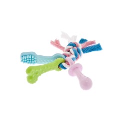 3 jouets TPR - Ensemble de soins dentaires et de mastication - Formes assorties - 5 cm de diamètre et 7 cm de longueur