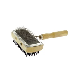Brosse double écologique pour animaux de compagnie – Outil de toilettage plus lisse – Acier et bois – PTTS004-P